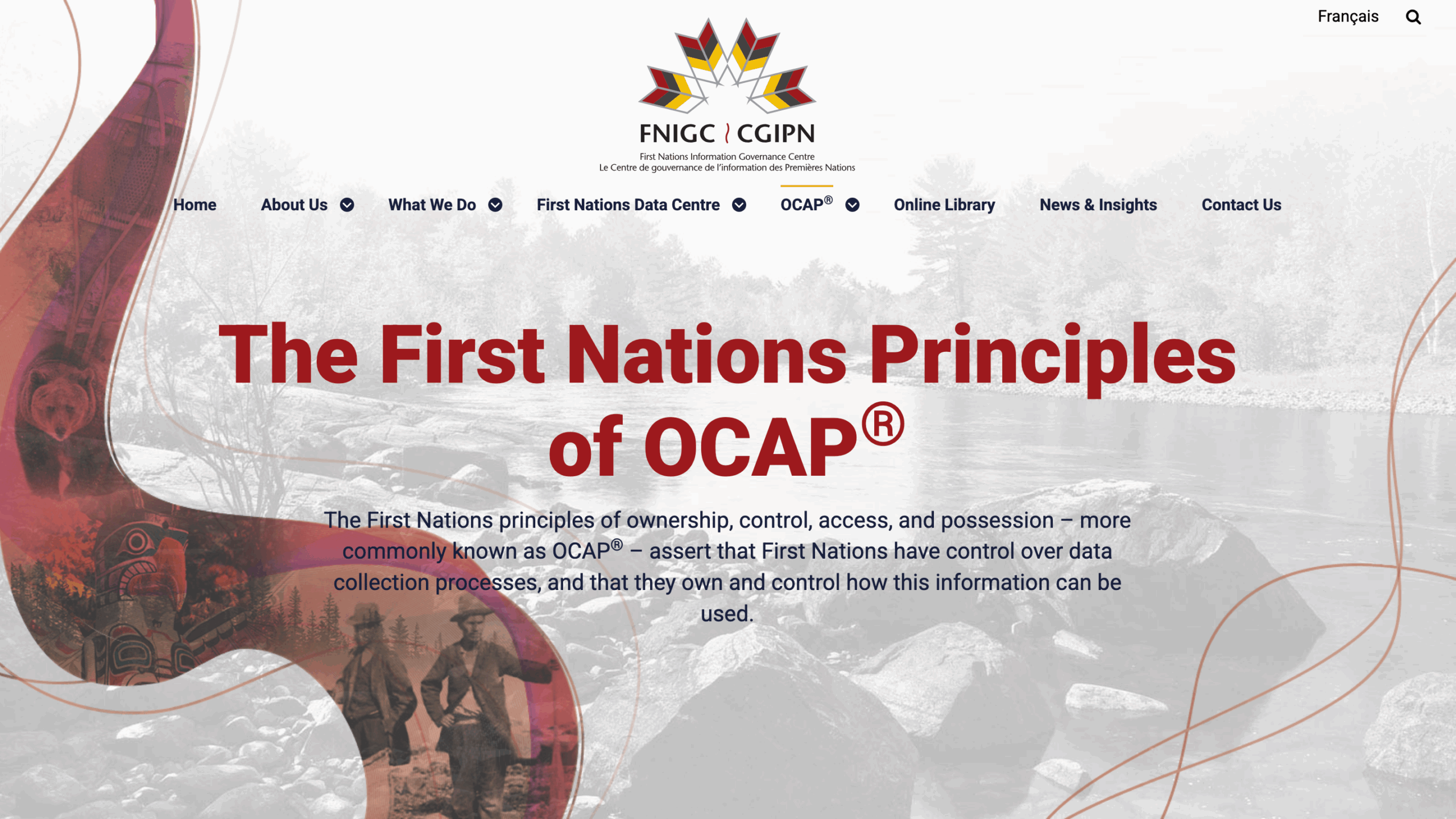 Screenshot of The First Nation Principles of OCAP website home page.
